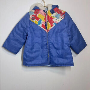 Vintage Kids Hooded Coat Blue with Patchwork